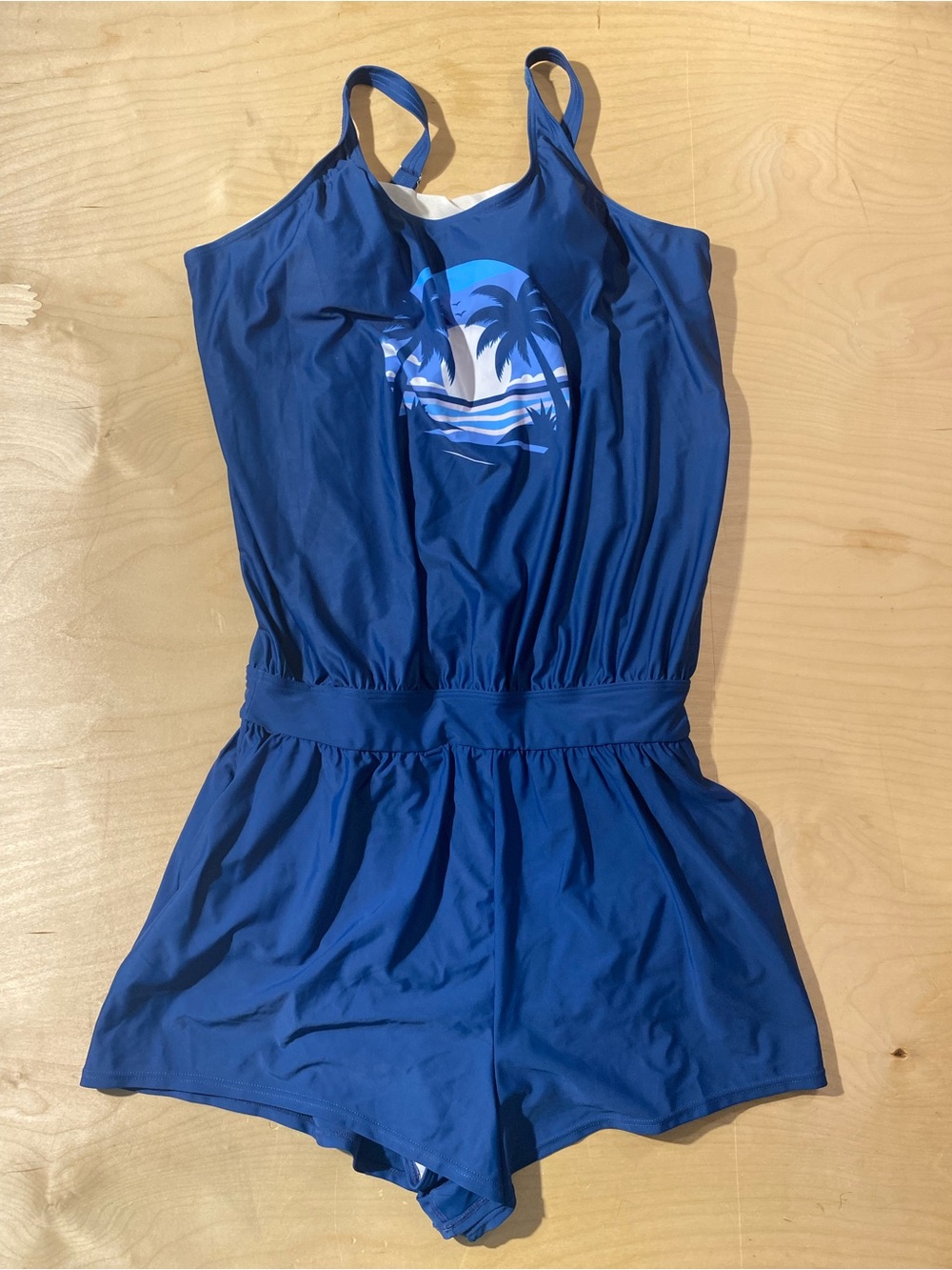 BloomChic Blue One-Piece Swim Romper with Palm Print 14-16 (Z) - Picture 4 of 9